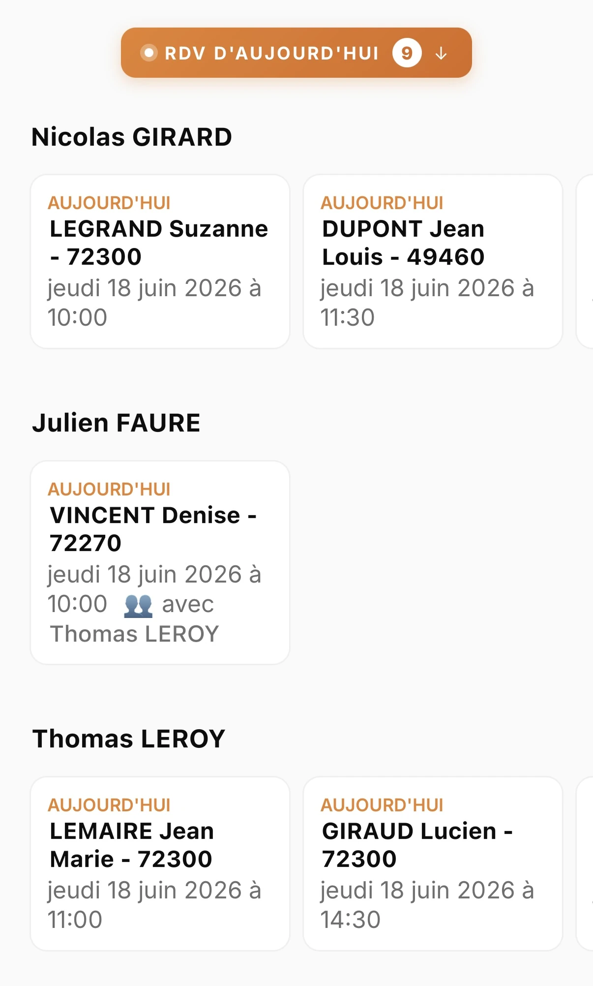 Porteo — agenda des rendez-vous de l'équipe