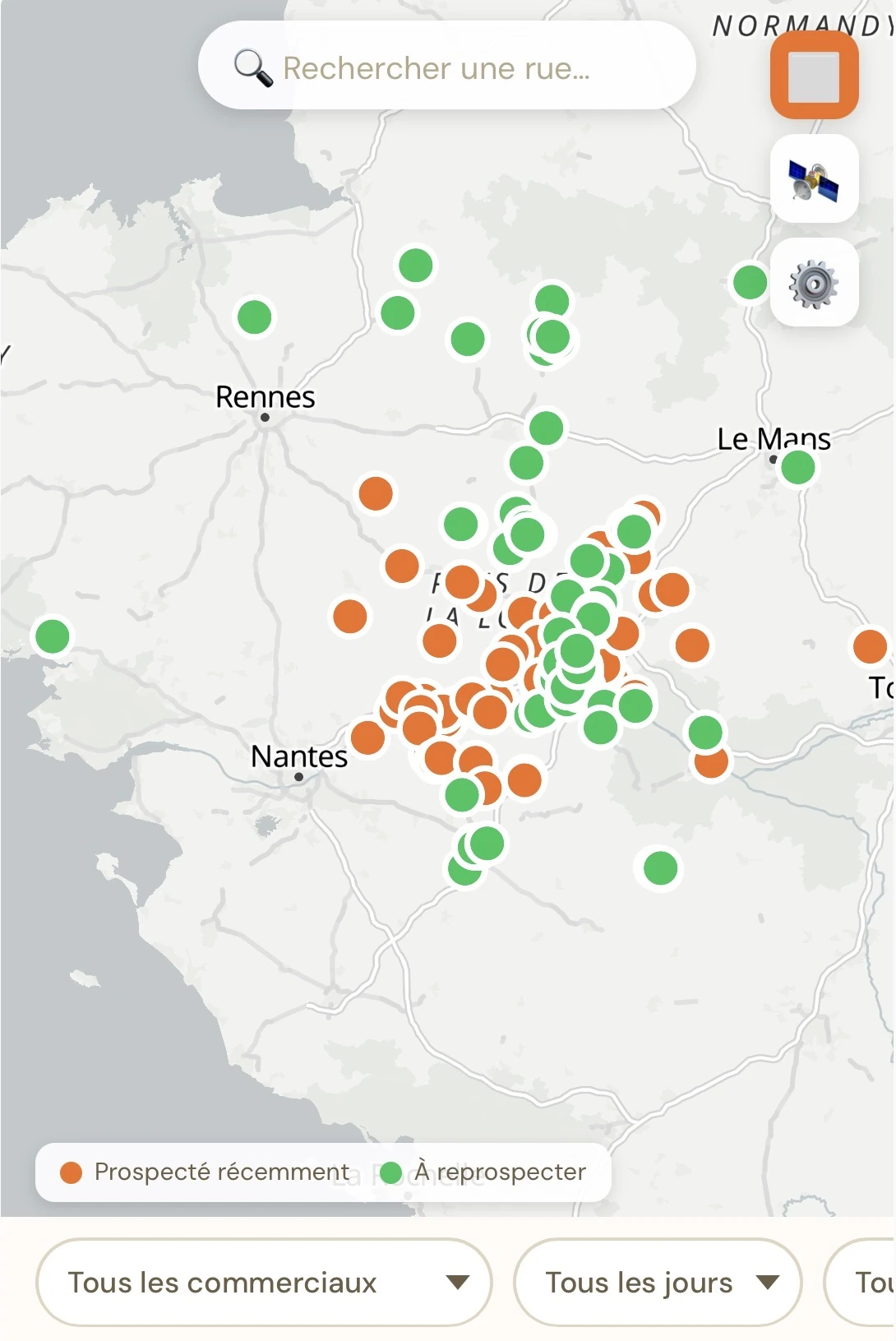Porteo — territoires sur la région, prospectés / à reprospecter